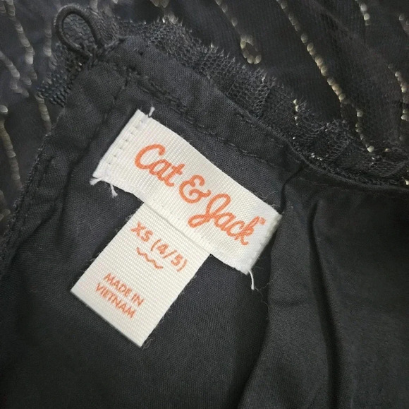 NWT flutter sleeve tiered tulle dress black gold metallic accents Girls 4 / 5 XS - Picture 7 of 8